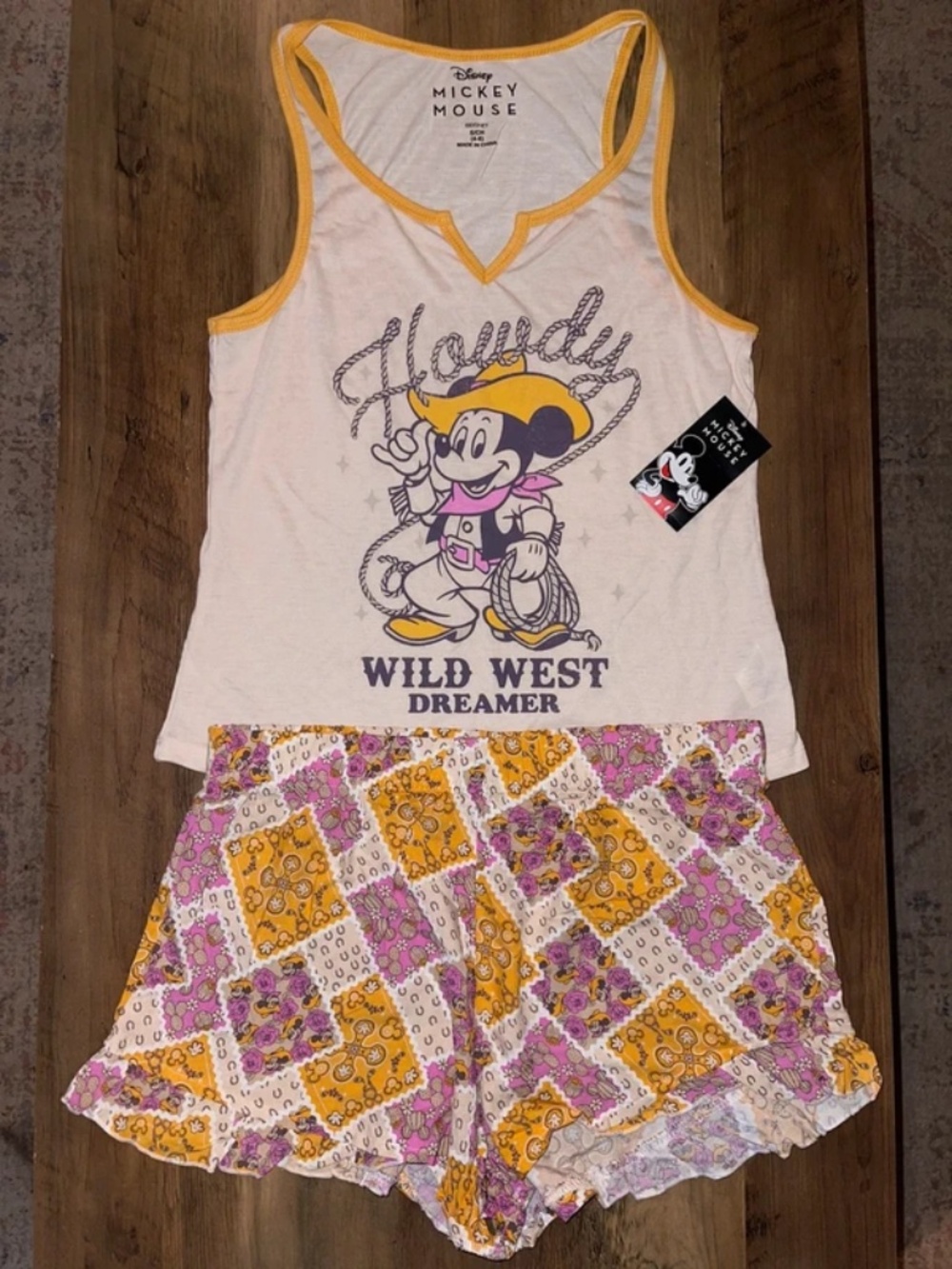 NWT Women's Howdy Mickey Mouse Western Pajama Set